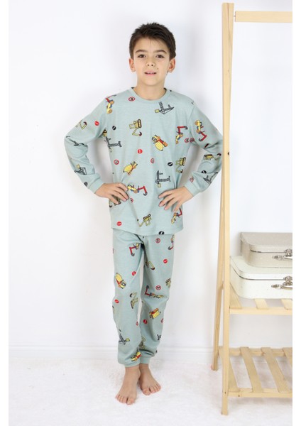 Erkek Çocuk Baskılı Interlok Kumaş Uzun Kollu Pijama Takımı