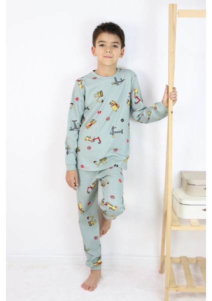 Erkek Çocuk Baskılı Interlok Kumaş Uzun Kollu Pijama Takımı modelleri