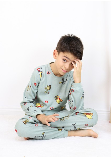 Erkek Çocuk Baskılı Interlok Kumaş Uzun Kollu Pijama Takımı fırsatları