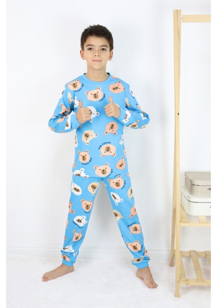 Erkek Çocuk Baskılı Interlok Kumaş Uzun Kollu Pijama Takımı