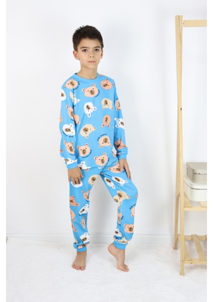 Erkek Çocuk Baskılı Interlok Kumaş Uzun Kollu Pijama Takımı modelleri