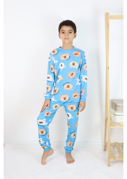 Erkek Çocuk Baskılı Interlok Kumaş Uzun Kollu Pijama Takımı fırsatları