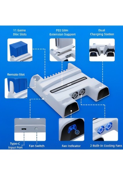 Ps5 Fonksiyonel Stand Ps5 Slim Fanlı Stand Ps5 Digital Şarj Standı Kulaklık Oyun Standı