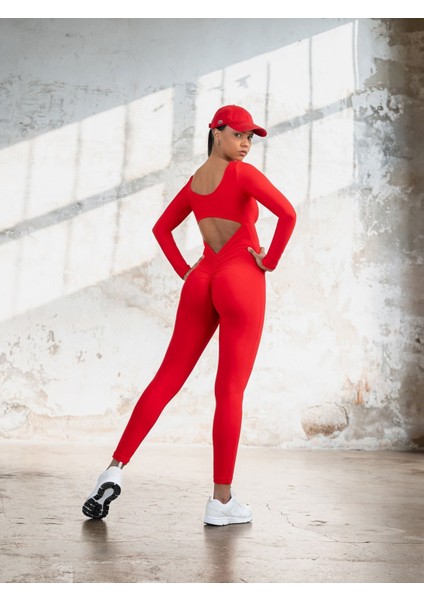 Uzun Kollu Arkası Büzgülü ( Scrunch Butt ) Spor Tayt Tulum