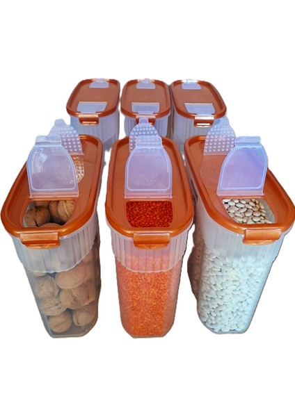 MRS Store Kilitli Sızdırmaz Erzak Bakliyat Saklama Kabı Kiler Box 6 'lı Set Lüks Kutu ( 3 Litre ) Çeyiz Seti 12 Parça