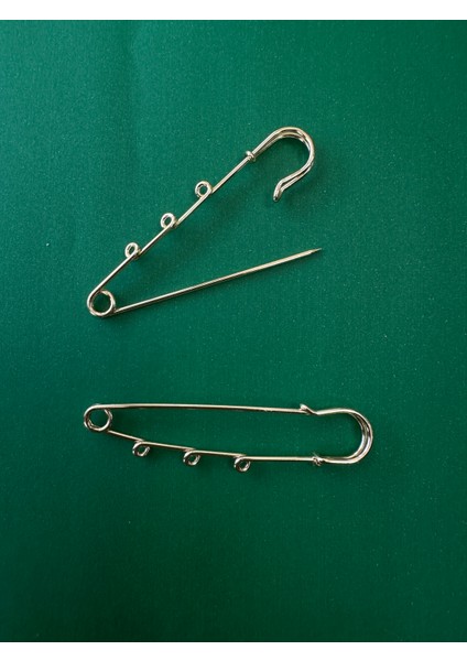1 Adet - 8 cm 3 Halkalı Iskoç Iğnesi, Gold Renk, Çengelli Iğne