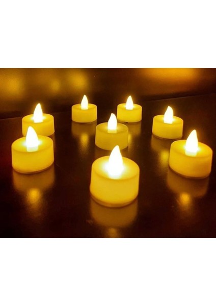 8 Adet LED Mum Tealight Sarı Işık Pilli ( Piller Dahil )