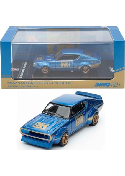 1:64 Diecast Nissan Skyline 2000 Gt-R KPGC110 Racing Concept Blue Inno Model Araba modelleri