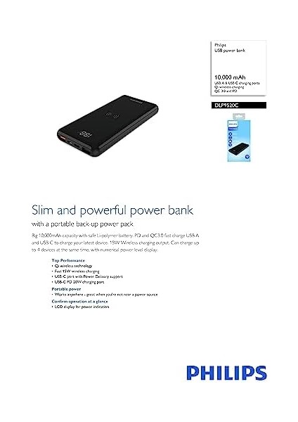 DLP9520C/00, 10,000MAH Power Bank Pd, Qc, Wireless Şarj