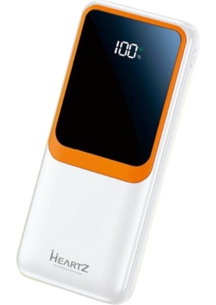 H31 20000 Mh Pd 20W ve USB 22.5W Fast Hızlı Şarj Dahili Type C ve Lightning Kablolu Dünya Standartlarına Uygun Polymer Batarya Birebir Amper LCD Göstergeli Powerbank (Beyaz)