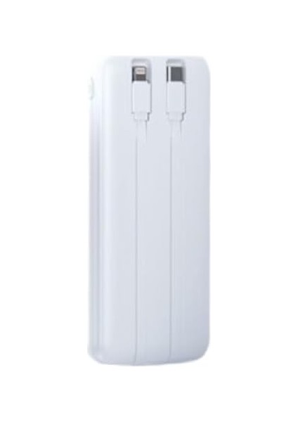 H31 20000 Mh Pd 20W ve USB 22.5W Fast Hızlı Şarj Dahili Type C ve Lightning Kablolu Dünya Standartlarına Uygun Polymer Batarya Birebir Amper LCD Göstergeli Powerbank (Beyaz)