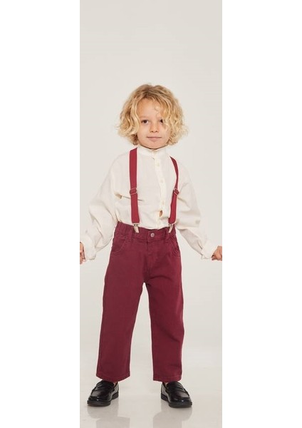 Erkek Çocuk Denim Pantolon Gömlek 3 Lü Alt Üst Takım (Askı Dahildir)