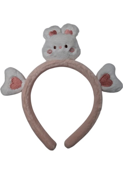 1-6 Yaş Kız Çocuk Pembe Renk Tavşan ve Kalp Maskot ve Figürlü Saç Taç Toka
