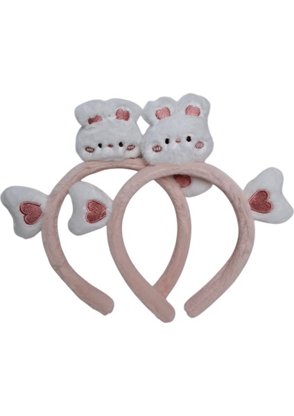 1-6 Yaş Kız Çocuk Pembe Renk Tavşan ve Kalp Maskot ve Figürlü Saç Taç Toka modelleri