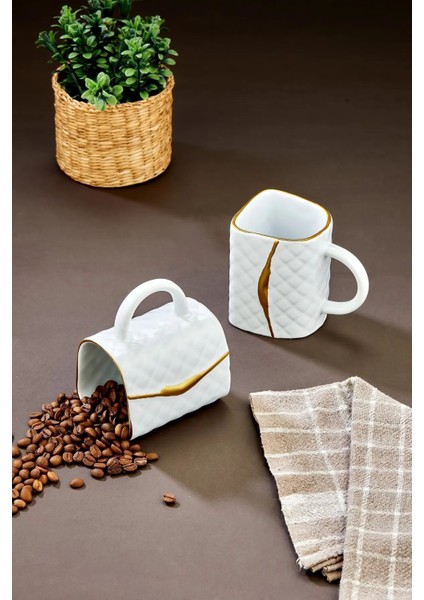 Çanta Şeklinde Lüx Seramik Gold Varaklı Tekli Kupa , Mug , Kupa Takımı , Nescafe Fincanı fırsatları