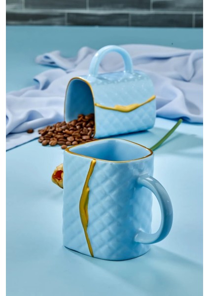 Çanta Şeklinde Lüx Seramik Gold Varaklı Tekli Kupa , Mug , Kupa Takımı , Nescafe Fincanı