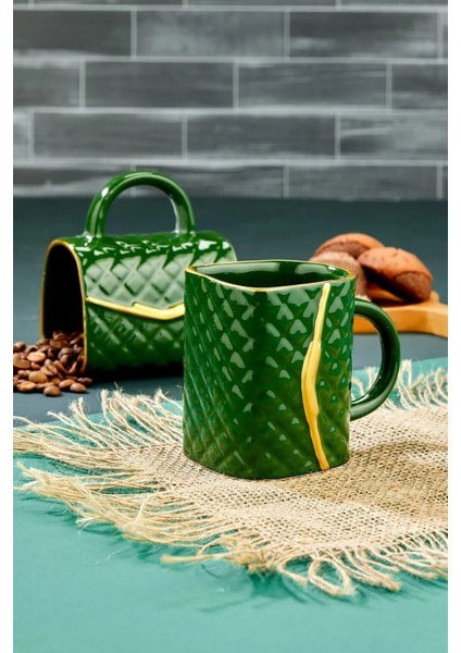 Çanta Şeklinde Lüx Seramik Gold Varaklı Tekli Kupa , Mug , Kupa Takımı , Nescafe Fincanı