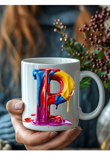 Akmış Boya Şeklinde Harf 3 Boyutlu Tasarım Seramik Kupa Mug - Hediyelik Kupa