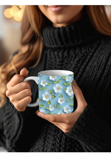 Çiçek Modellerinde 3 Boyutlu Tasarım Seramik Kupa Mug - Hediyelik Kupa Bardak
