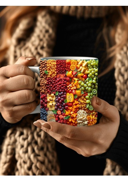 Meyveli Özel Tasarım Seramik Kupa Mug - Hediyelik Kupa Bardak - Meyve Tabağı