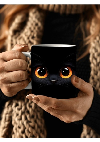Bereli Kedi Çatlak Duvar Temalı 3 Boyutlu Tasarım Seramik Kupa Mug - Hediyelik Kupa