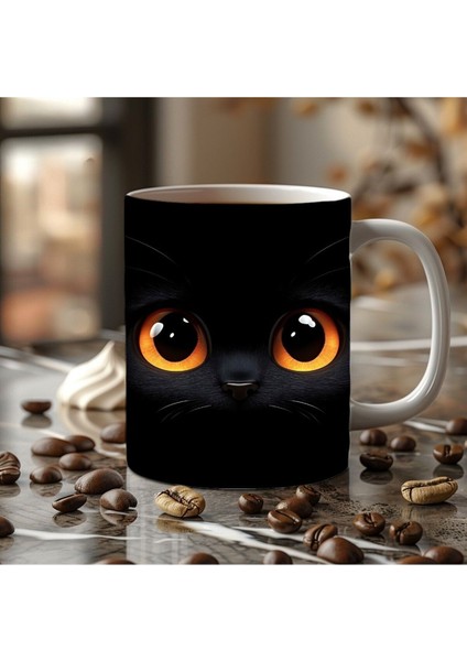 Bereli Kedi Çatlak Duvar Temalı 3 Boyutlu Tasarım Seramik Kupa Mug - Hediyelik Kupa