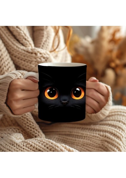 Bereli Kedi Çatlak Duvar Temalı 3 Boyutlu Tasarım Seramik Kupa Mug - Hediyelik Kupa