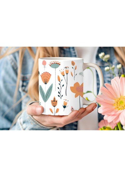 Renkli Karışık Çiçek Şeklinde 3 Boyutlu Tasarım Seramik Kupa Mug - Hediyelik Kupa
