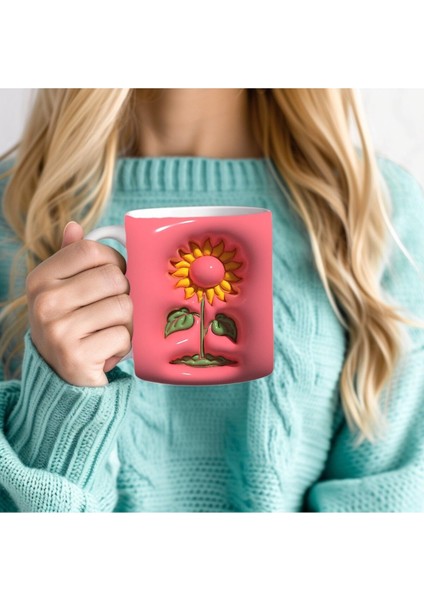 Çiçek Baskılı 3D Tasarım Seramik Kupa Mug - Gül - Lale - Lotus - Nilüfer - Papatya -