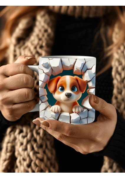 Yavru Hayvan Baskılı 3 Boyutlu Tasarım Seramik Kupa Mug - Hediyelik Kupa Bardak