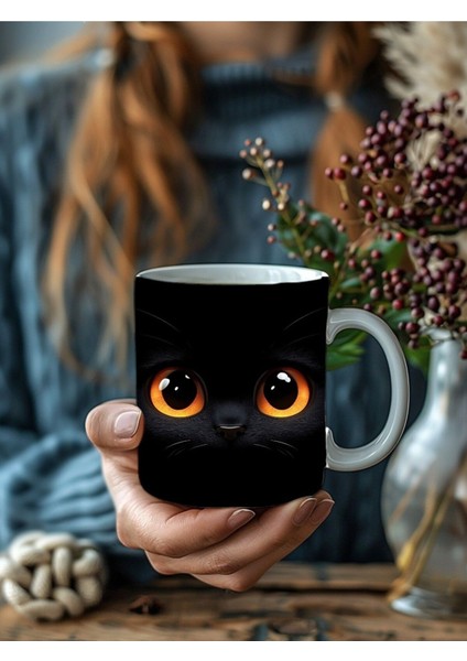Bereli Kedi Çatlak Duvar Temalı 3 Boyutlu Tasarım Seramik Kupa Mug - Hediyelik Kupa