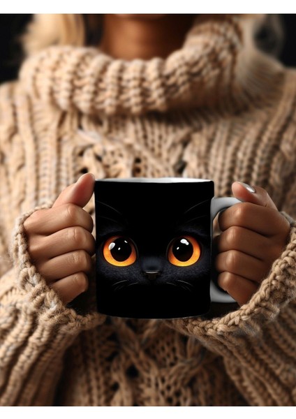 Bereli Kedi Çatlak Duvar Temalı 3 Boyutlu Tasarım Seramik Kupa Mug - Hediyelik Kupa