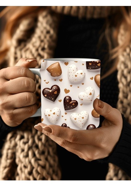 Çikolatalı Kalp Şeklinde 3 Boyutlu Tasarım Seramik Kupa Mug - Hediyelik Kupa Bardak