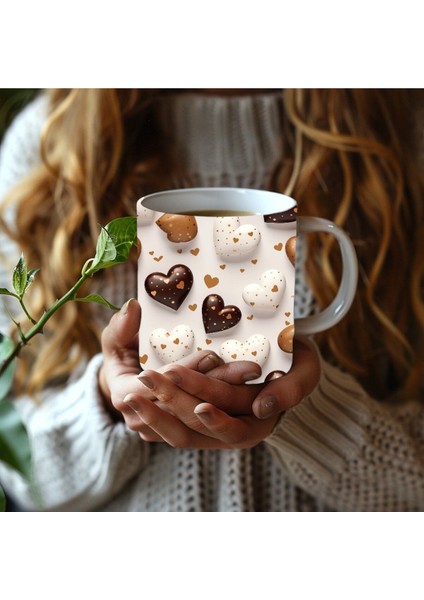 Çikolatalı Kalp Şeklinde 3 Boyutlu Tasarım Seramik Kupa Mug - Hediyelik Kupa Bardak modelleri