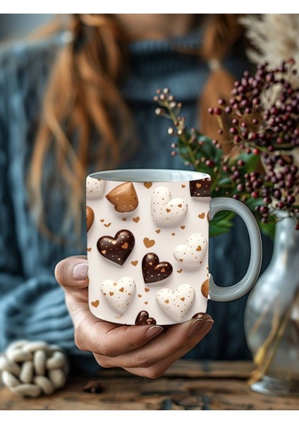 Çikolatalı Kalp Şeklinde 3 Boyutlu Tasarım Seramik Kupa Mug - Hediyelik Kupa Bardak fırsatları