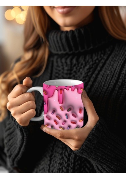 Şeker Taneli Baskılı 3D Tasarım Seramik Kupa Mug - Hediyelik Kupa Bardak