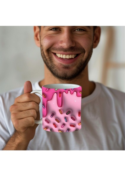 Şeker Taneli Baskılı 3D Tasarım Seramik Kupa Mug - Hediyelik Kupa Bardak