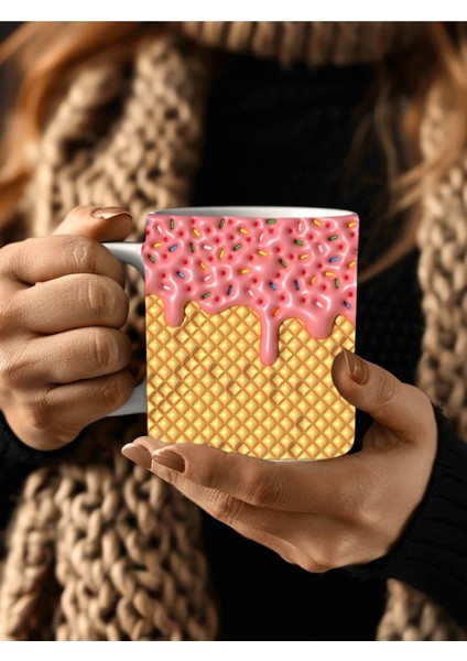 Dondurma Külah Baskılı 3D Tasarım Seramik Kupa Mug - Hediyelik Kupa Bardak