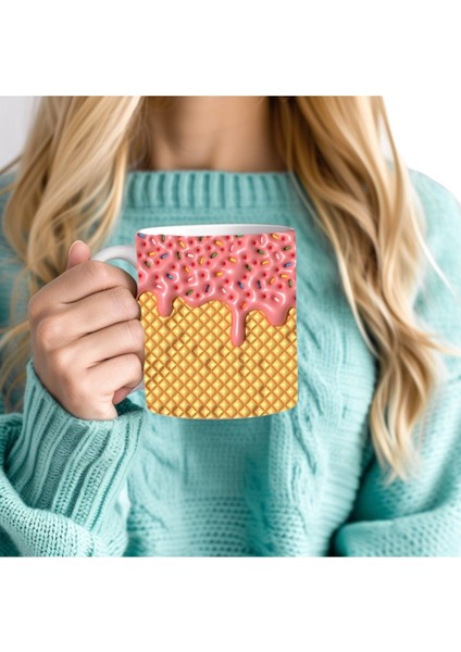 Dondurma Külah Baskılı 3D Tasarım Seramik Kupa Mug - Hediyelik Kupa Bardak indirimleri