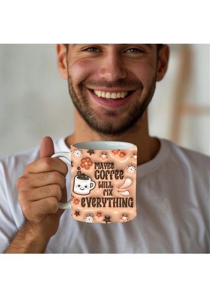 Belki Kahve Herşeyi Düzeltir Baskılı 3D Tasarım Seramik Kupa Mug - Hediyelik Kupa Bardak fiyatları
