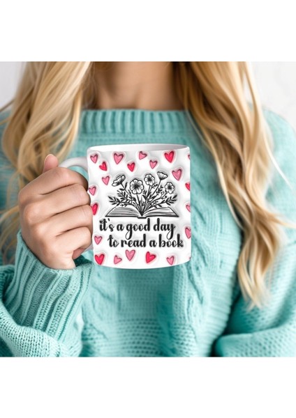 Kitap ve Kalp Baskılı 3D Tasarım Seramik Kupa Mug - Hediyelik Kupa Bardak fırsatları