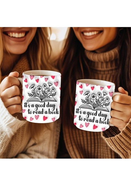 Kitap ve Kalp Baskılı 3D Tasarım Seramik Kupa Mug - Hediyelik Kupa Bardak indirimleri