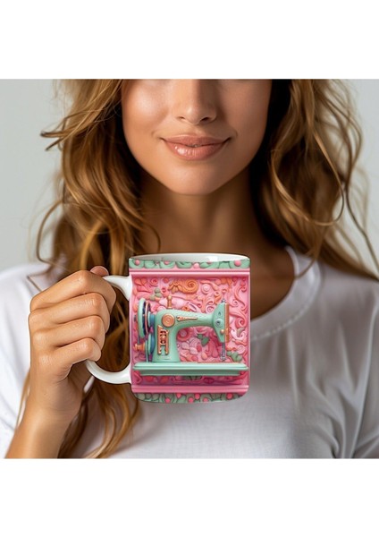 Dikiş Makinası Baskılı 3D Tasarım Seramik Kupa Mug - Hediyelik Kupa Bardak modelleri