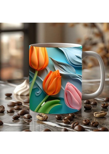 Lale Temalı 3 Boyutlu Tasarım Seramik Kupa Mug - Hediyelik Kupa Bardak fiyatları