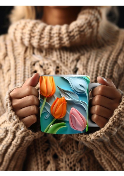 Lale Temalı 3 Boyutlu Tasarım Seramik Kupa Mug - Hediyelik Kupa Bardak indirimleri
