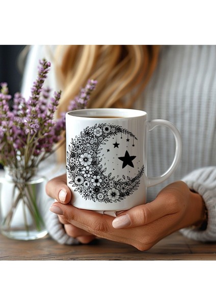 Ay Yıldız - Hilal Yıldız Şeklinde Özel Tasarım Seramik Kupa Mug - Hediyelik Kupa Bardak modelleri