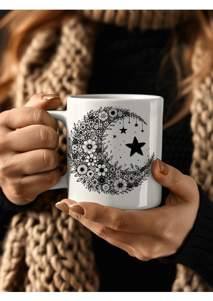 Ay Yıldız - Hilal Yıldız Şeklinde Özel Tasarım Seramik Kupa Mug - Hediyelik Kupa Bardak fırsatları