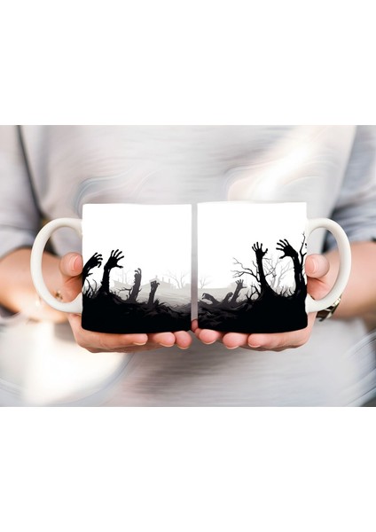 Zombi Eller Şeklinde Tam Boy 3 Boyutlu Tasarım Seramik Kupa Mug - Hediyelik Kupa modelleri