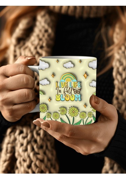 Hayatı Dolu Dolu Yaşa Baskılı 3D Tasarım Seramik Kupa Mug - Hediyelik Kupa Bardak