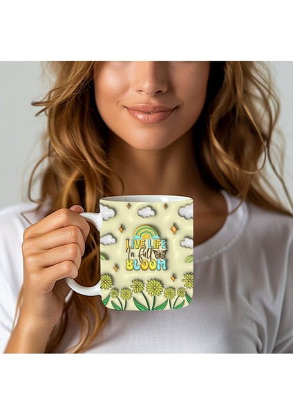Hayatı Dolu Dolu Yaşa Baskılı 3D Tasarım Seramik Kupa Mug - Hediyelik Kupa Bardak